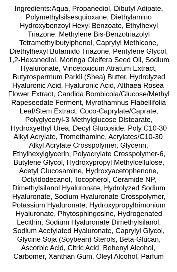 heimish-moringa-ceramide-hyaluronic-acid-hydrating-watery-sunscreen-ingredients